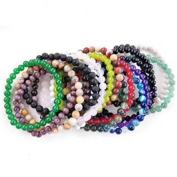 Minimalist 6MM Natural Bracelet for Women Men Tiger Eye Pink crystal Volcanic stone Agat Beaded Yoga Stretch Bracelets Bangles