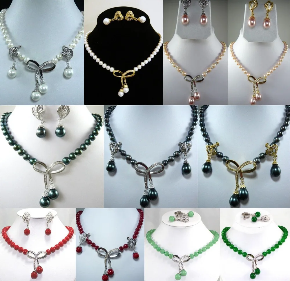 

Miss charm Jew.311 11color-white/pink/black/red/green pearl/shell/jade necklac pendant clip earring can choose