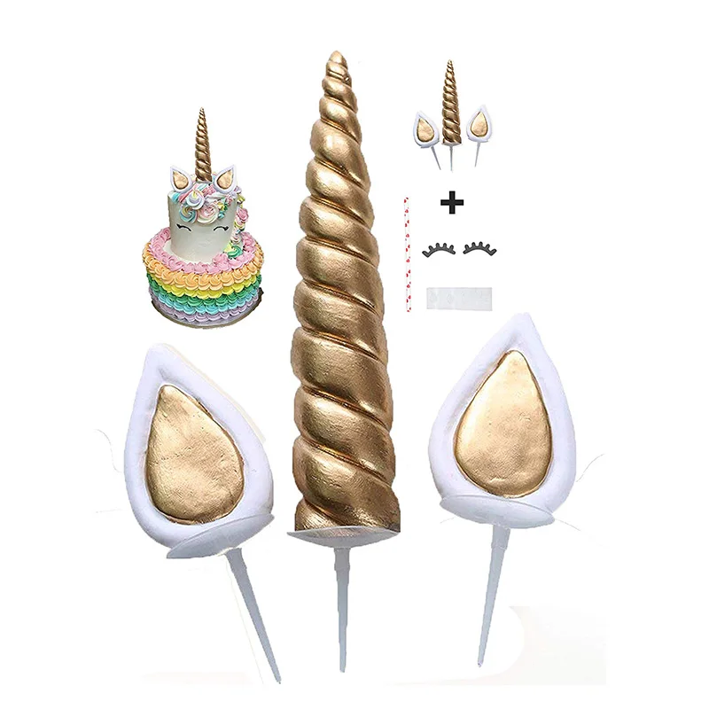 

Clay Unicorn Horn Ears Eyes Unicornio party Cake Decorating Tools Dessert Table Party Decorations for Birthday Cake Toppers