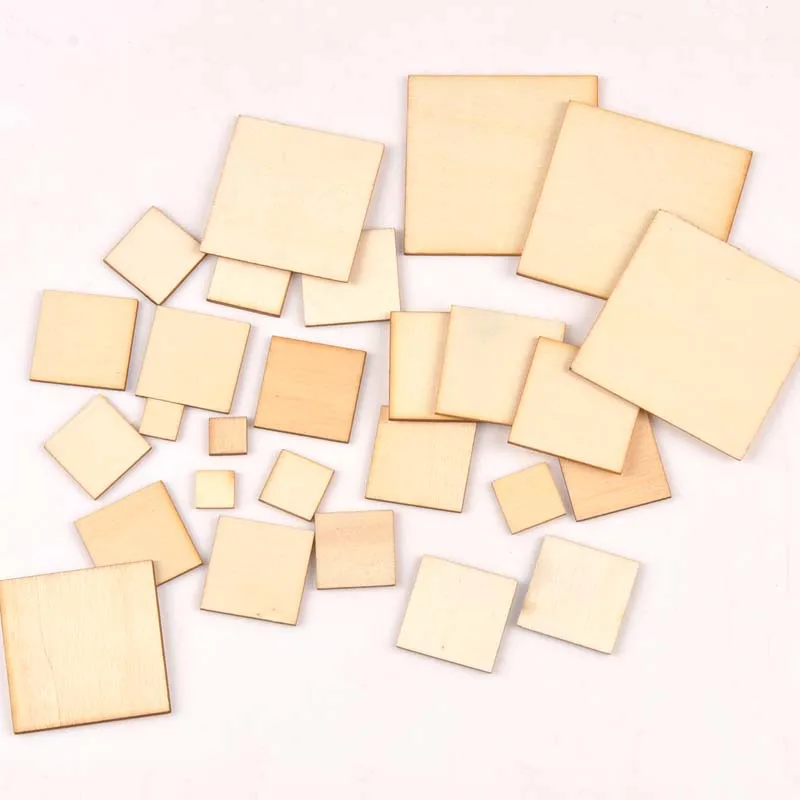 

50pcs mix Natural square pattern wooden Scrapbooking Carft for Home decoration diy Handmade handcraft 10/20/30/40/50mm MT2133