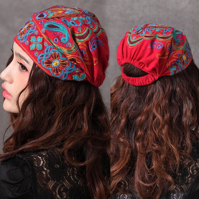 Vintage 70s ethnic red embroidery cap for girls Mexican style bohemian