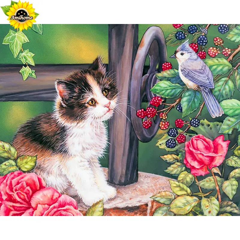 5D Diy алмаз роспись алмазной мозайкой Вышивка Животных Кошка с цветочным рисунком
