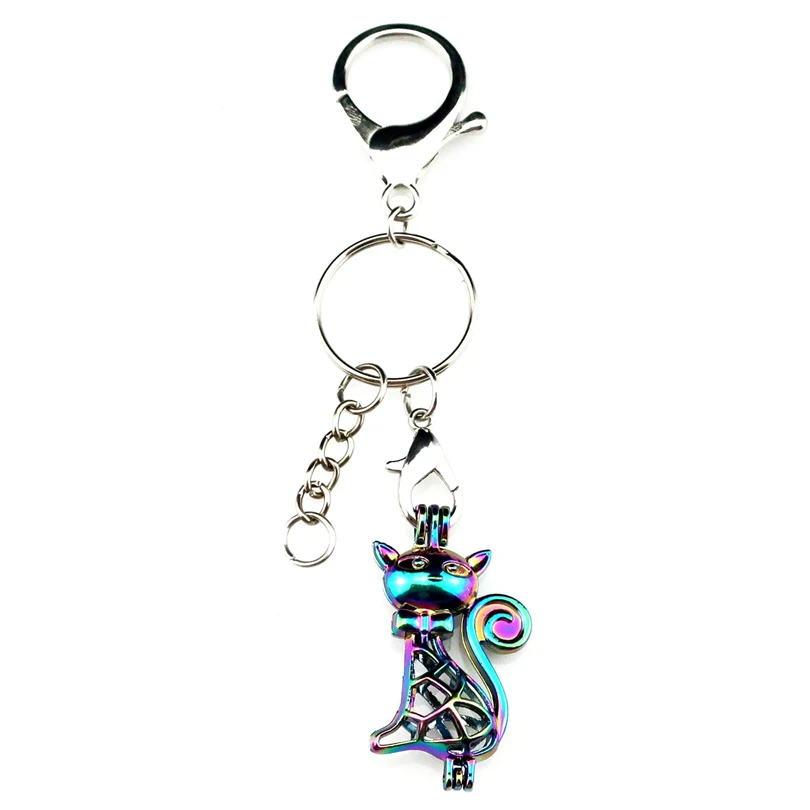 

Key Chains Keychain Silver Plated Key Ring Clasp With Cat Beads Cage Locket Y362 Fun Gift