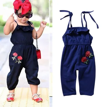 

Baby Girls Clothing Spring Cotton Children Solid Color Sleeveless Suspenders Pants Kids Floral Print Clothes