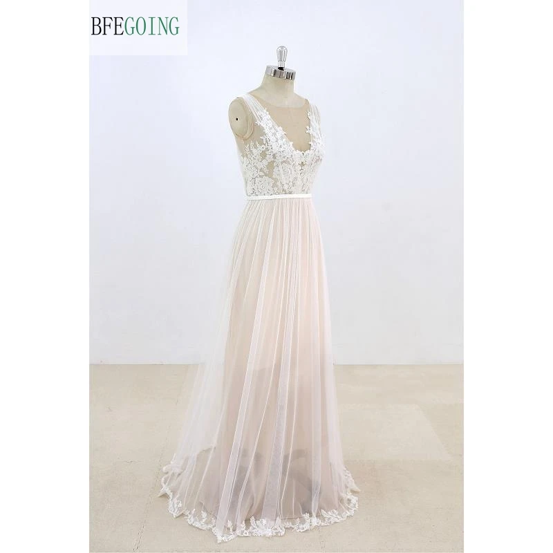

Sexy Scoop Lace Appliques A-line Floor-length Wedding dress Sleeveless Real/Original Photos Custom made