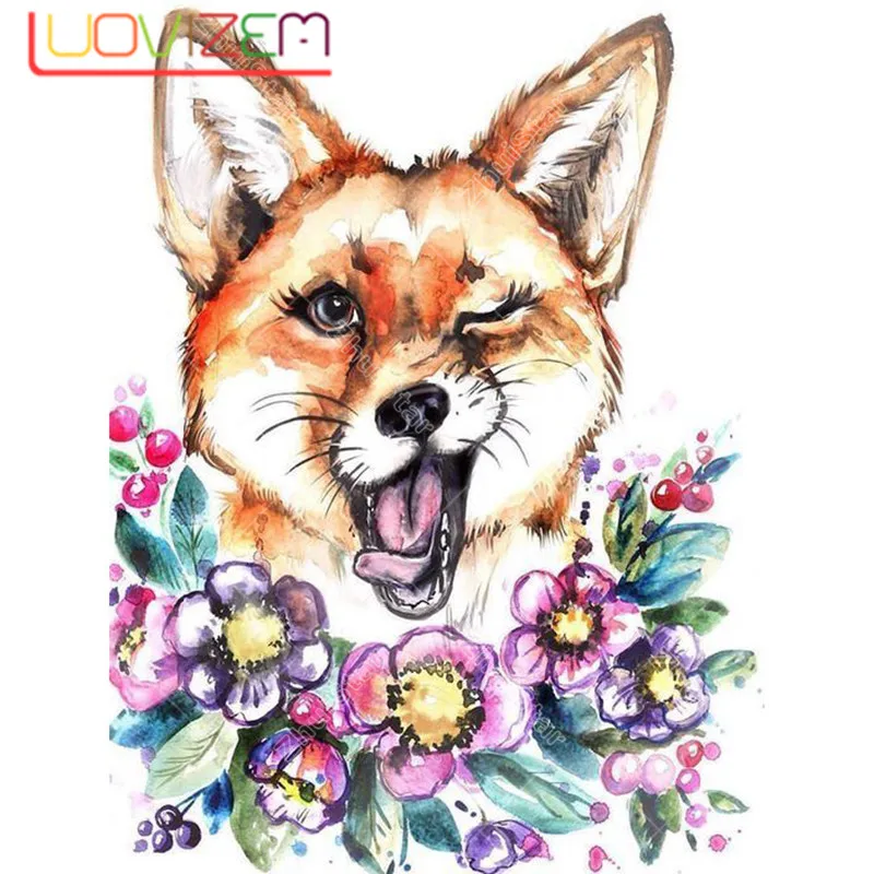 

Diamond Painting Animal Full Square 5D DIY Diamond Painting "Cute Flower Fox" 3D Embroidery Cross Stitch Rhinestone Mosaic Decor
