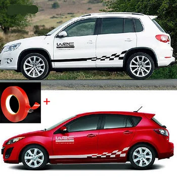 

2pcs Car Stickers and Decals WRC Door Side Sticker with Gird Pattern Car Body Stickers Auto Race Check Flag Car Vinyl