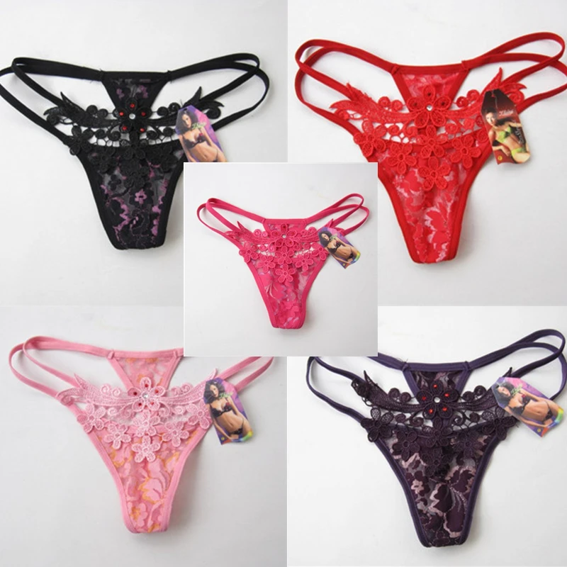 high quality lace flowers crystal g string girls panties micro tangas