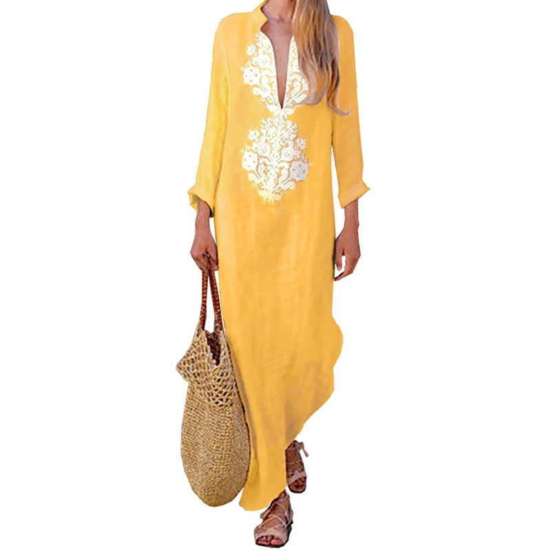 New 2018 Autumn Beach Boho Women Dresses Printed Maxi Long Dress Long Sleeve Sexy  V Neck Elegant Casual Party Vacation Vestidos