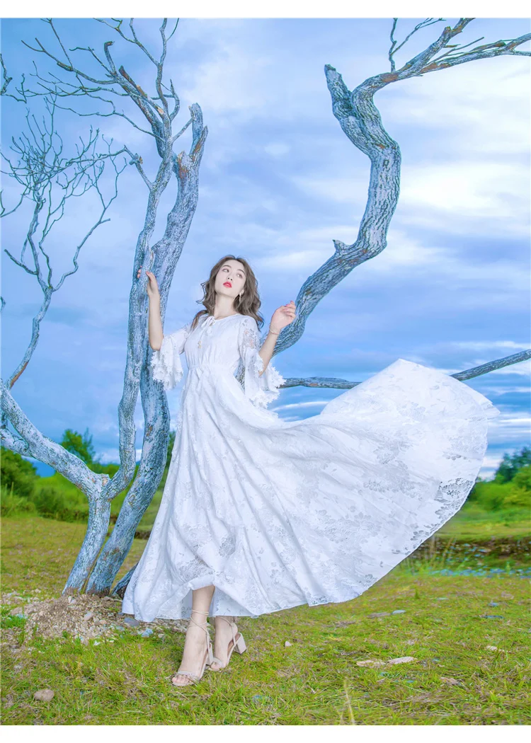 Женское длинное платье Весенняя ночная рубашка белая ночная рубашка королевская винтажная сладкая принцесса одежда для сна домашнее платье женская пижама