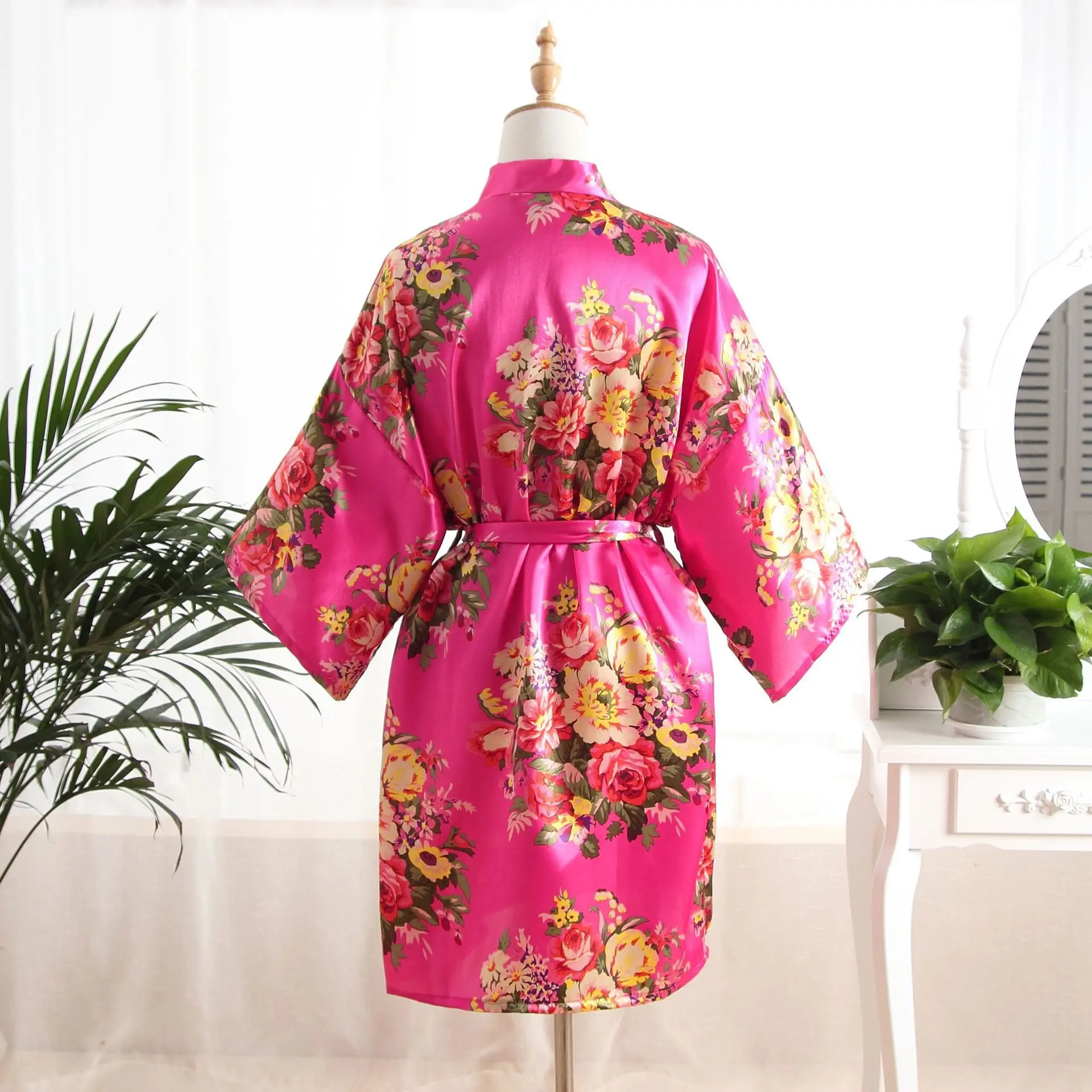 Летний Взрослый Цвет Dingmudan Blossom халат атласный ночной халат Павлин кимоно