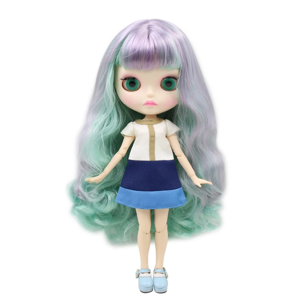 

factory blyth doll BL1049/4006 green and purple hair matte face new faceplate lips carves white skin joint body 30cm 1/6