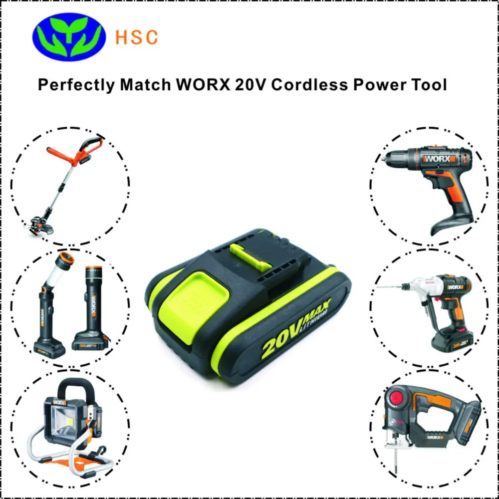2 шт WOX20A 2000mAh 20V литий-ионная аккумуляторная Батарея WORX WA3551.1, WA3516, WA3520, WA3525, WA3549.1, WG151s, WG155s Оригинальная батарея
