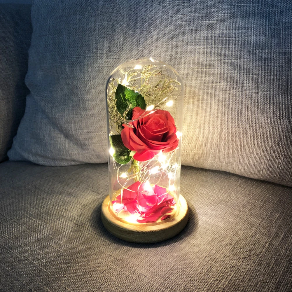 Светодиодный светильник с питанием от батареек Beauty Rose and Beast красными цветами