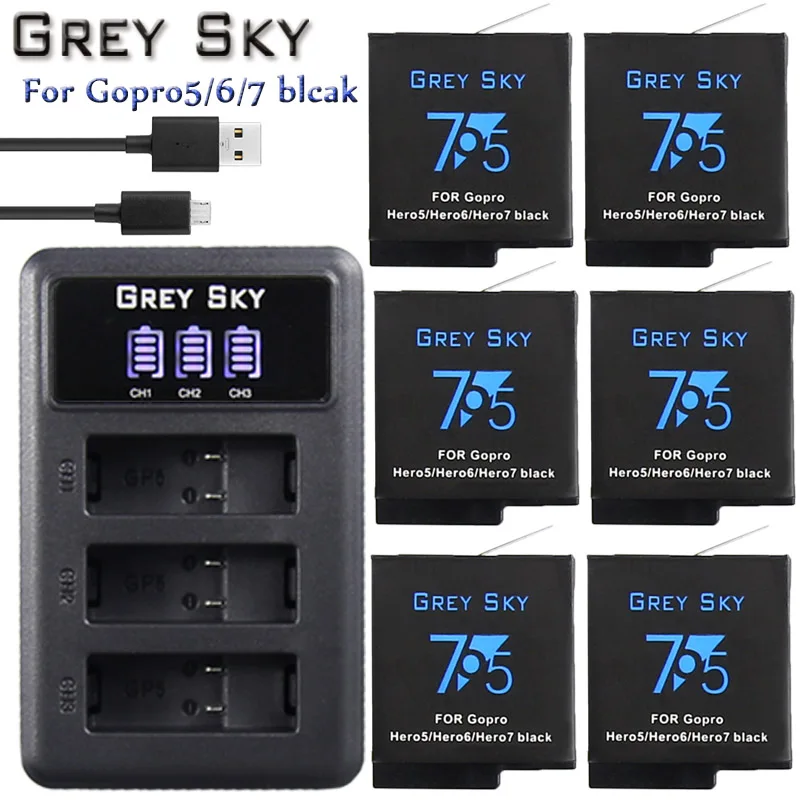 

1600mAh Go pro Hero 5 battery +LED USB 3-Port Charger Type C Port For GoPro 5 Hero5 hero 6 7 hero6 4K hero7 Camera accessories
