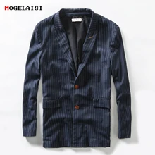 Новинка, весенние костюмы для мужчин, китайский стиль, пиджак, лен, хлопок, тонкий, модный, в полоску, длинный рукав, однобортный пиджак, 1791