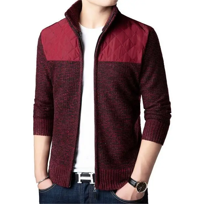 Stand Sleeve Cardigan Sweater Collar Jacket Winter Autumn Contrast Long Men Casual Slim Patchwork Zipper Color Stand Sleeve Cardigan Sweater Collar Jacket Winter Autumn Contrast Long Men Casual Slim Patchwork Zipper Color