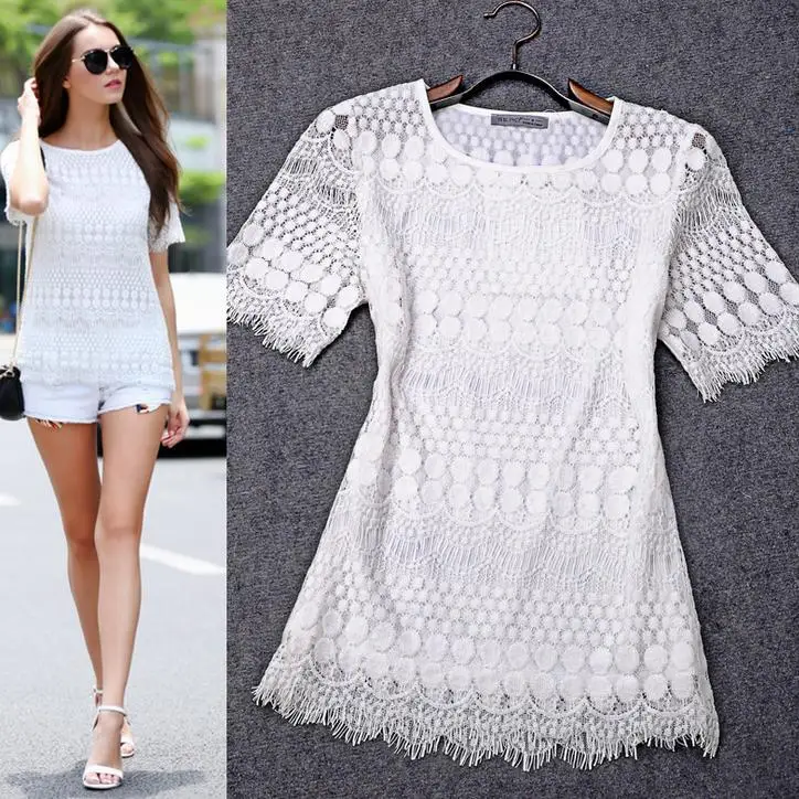 Female summer 2015 new openwork crochet lace shirt white short-sleeve tops white-cotton-lace-top : image Female summer 2015 new openwork crochet lace shirt white short-sleeve tops white-cotton-lace-top