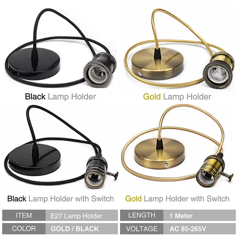 Винтажный металлический держатель для лампы E27 1 метр лампы Эдисона база ретро люстра Потолочный подвесной светильник ing внутренний декоративный светильник
