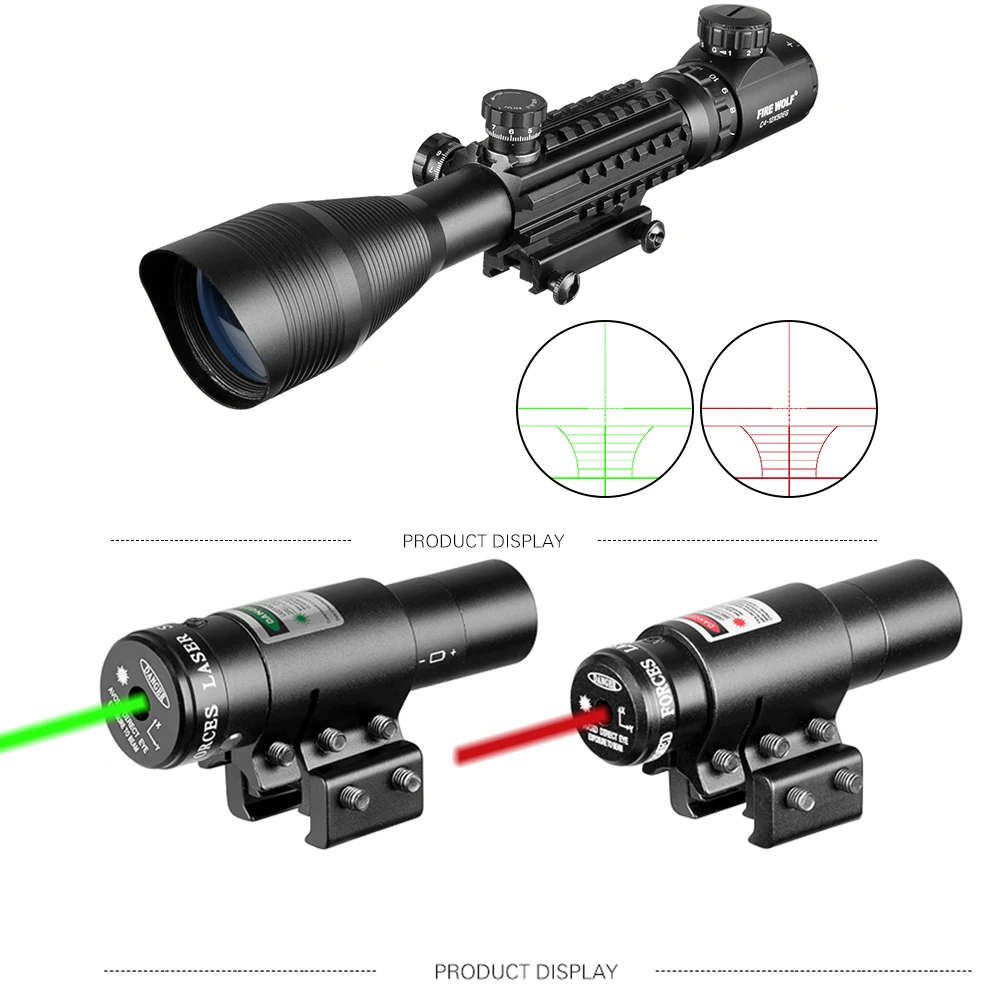 Тактический 4-12X50 прицел+ красная точка+ лазерный Набор для охоты Airsofts Воздушный пистолет красный зеленый точка лазерный прицел оптика прицел комбо
