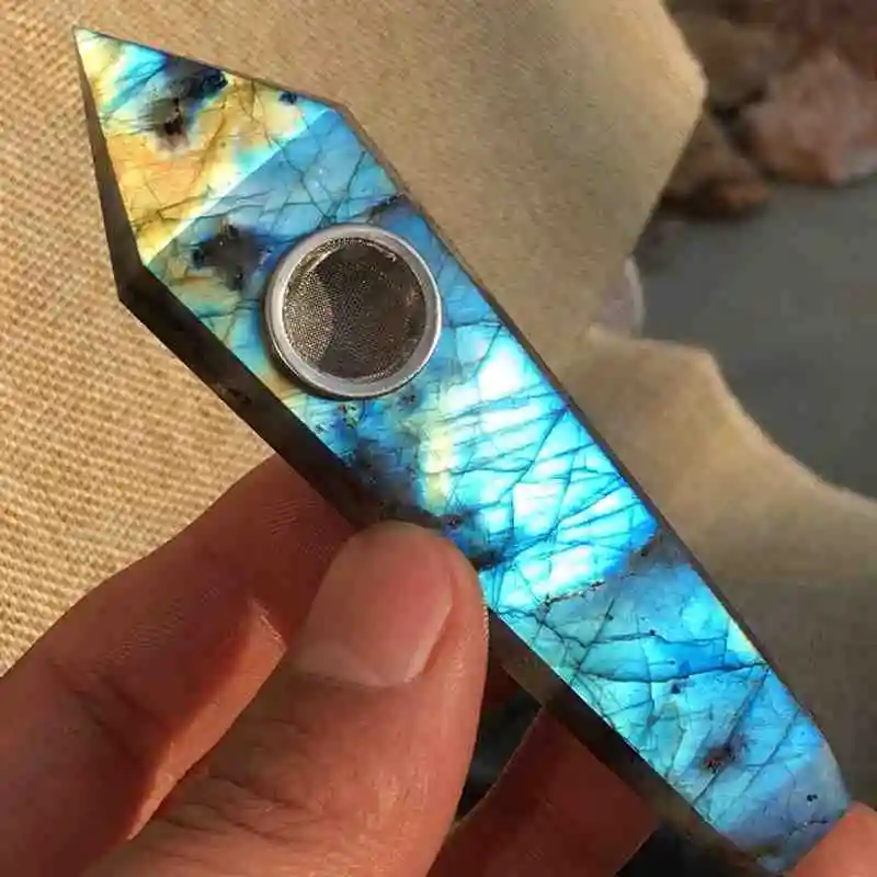 

1pcs Natural Labradorite Stone Long Crystal Smoking Pipes donghai