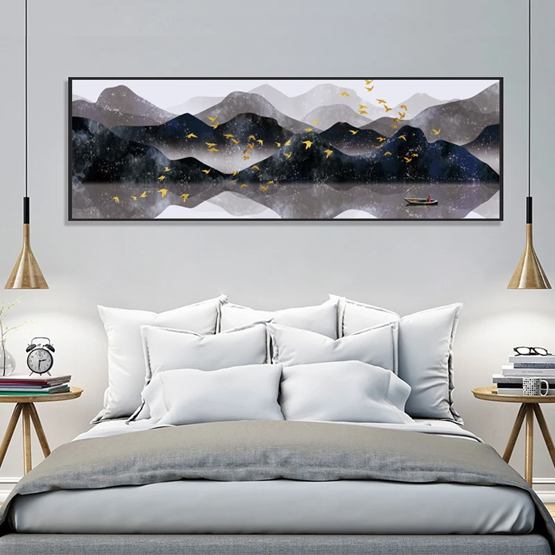 Большие настенные принты для художественных холстов китайская Гора и река картина зал-гостиная декоративное художественное полотно стены плакат печать