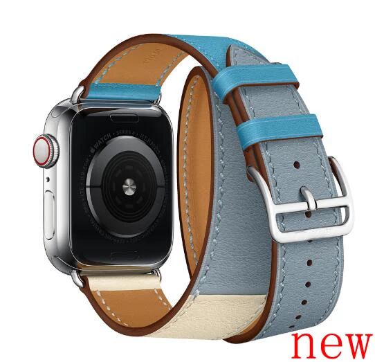 fashion Leather loop for iwatch Series 4 2 3 1 for Apple Watch band Strap Double Tour Extra Long 38mm 42mm 40mm 44mmseries 5 - Цвет ремешка: Bleu Lin Craie