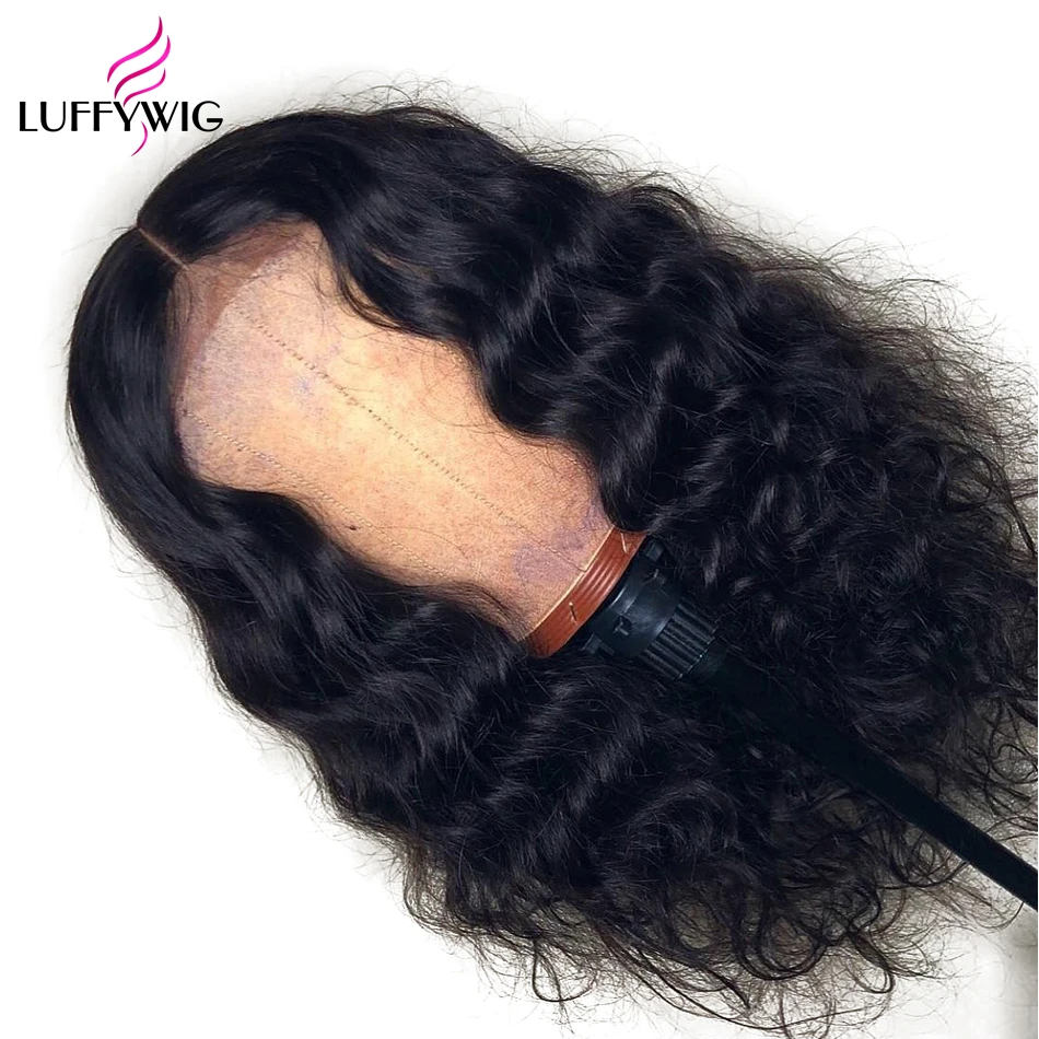 LuffyHair предварительно сорвал бесклеевого человеческих волос парики для Для женщин волнистые Реми бразильские Натуральный Черный