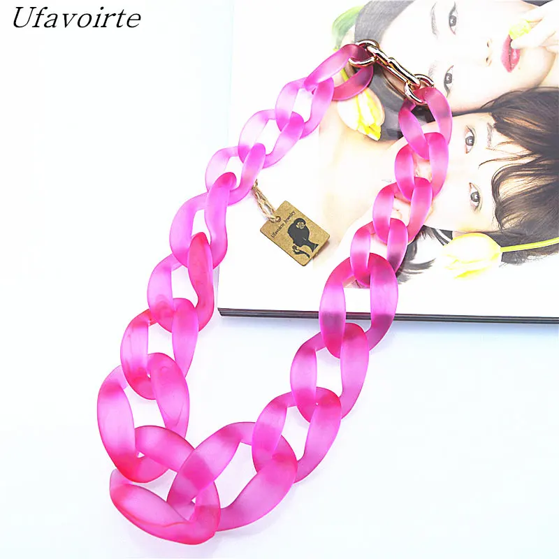 

Ufavoirte Statement Necklaces 5 Color Yellow Green Blue Rose Maxi Big Plastic Collar Choker Necklaces For Women