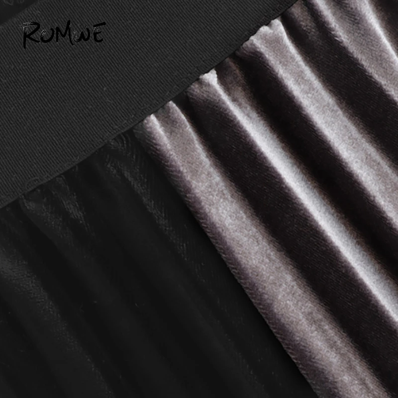 ROMWE черный цвет блок плиссированная длинная юбка для женщин Повседневное осень одежда мода для женщин s Одежда Весна женский Макси юбка