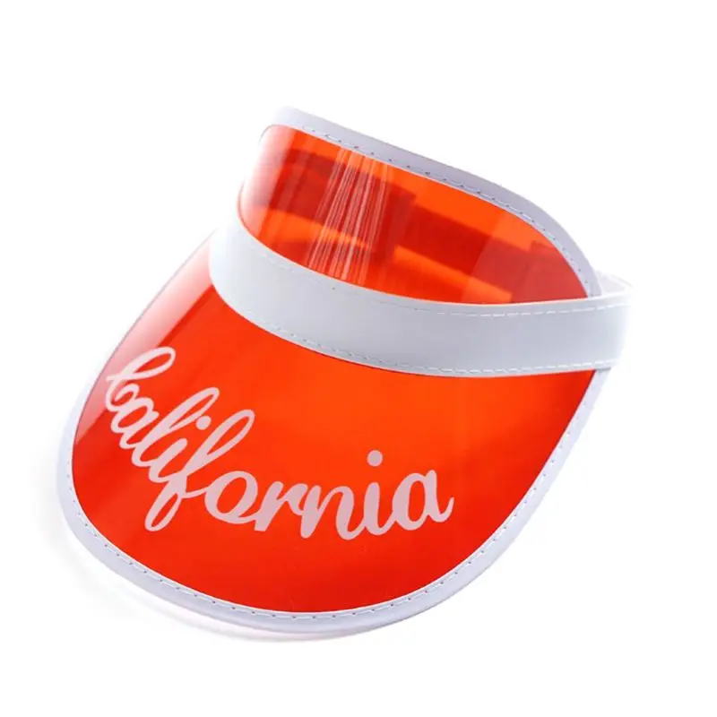 

Unisex Summer Plastic Sweet Candy Color Sun Visor Hat Empty Open Top Transparent UV Protection Letters Printed Tennis Beach Cap