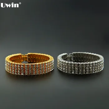 

4 ROW Iced Out Crystal Rhinestone Luxury Wedding Bridal Bracelet Bangle Bling Wristband Elastic Bracelets For Women Jewelry