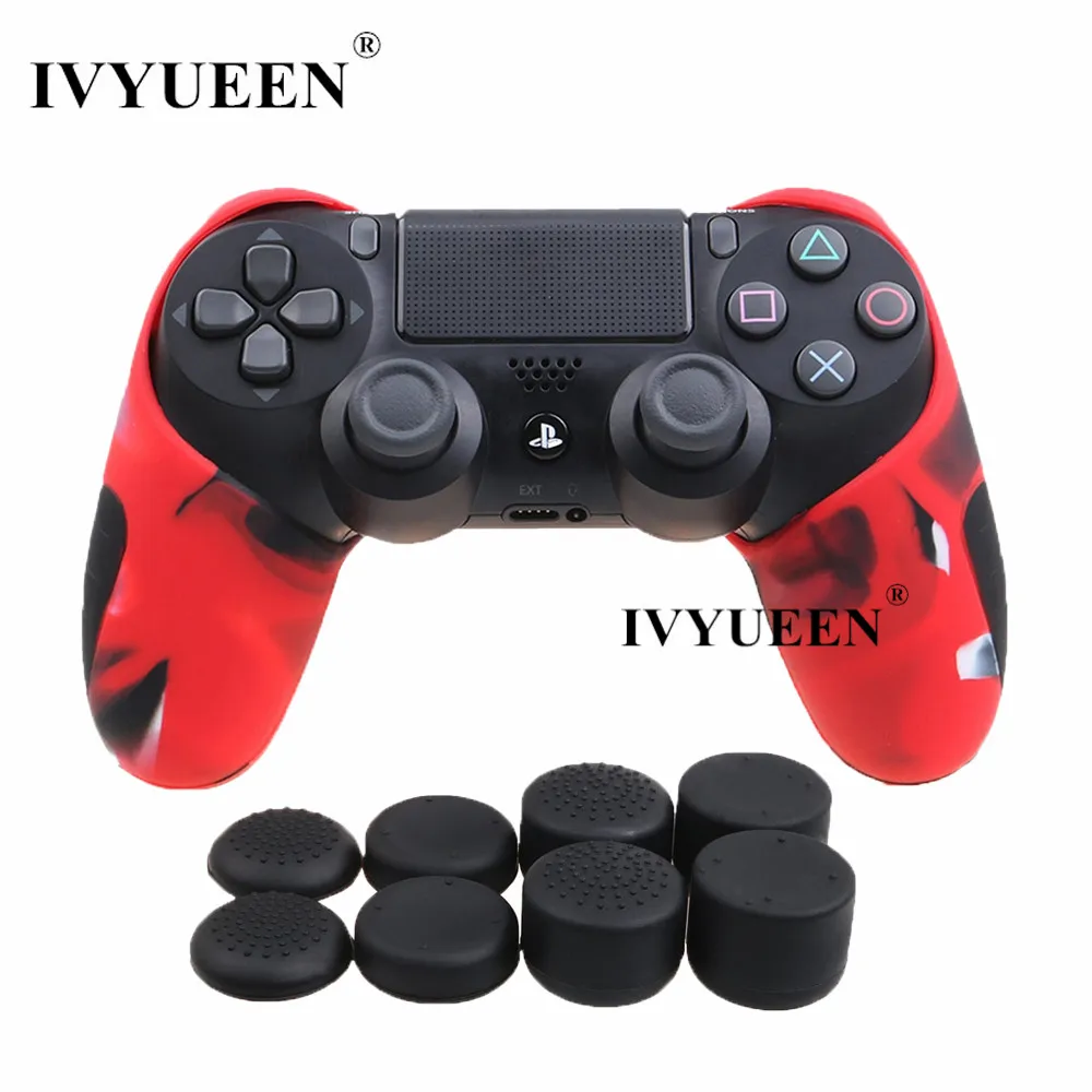 IVYUEEN Мягкие силиконовые толще половина кожи чехол для Playstation Dualshock 4 PS4 Pro Slim контроллер крышку и Стик Захваты - изображение