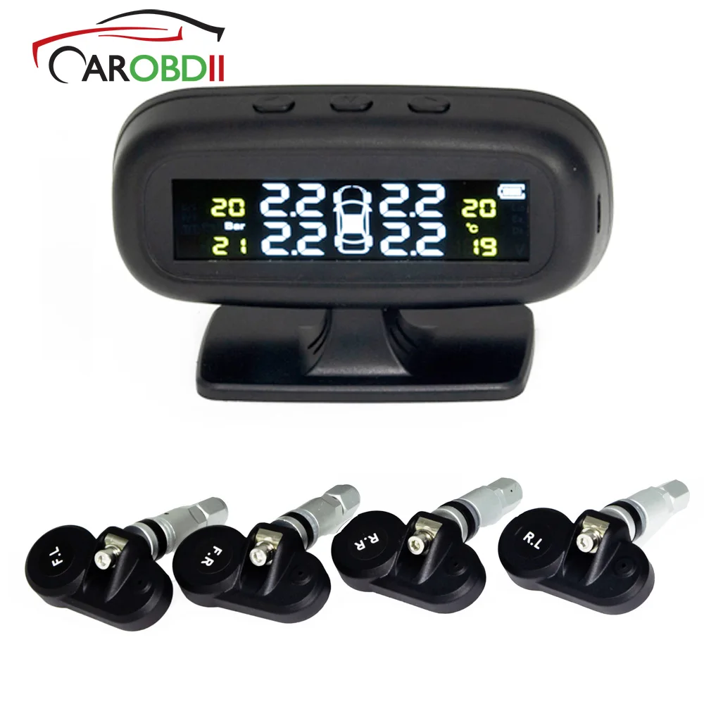 

2019 Tire Pressure Monitoring System Car Solar TPMS Tire Pressure Alarm System With 4 Internal External Sensors For Cases