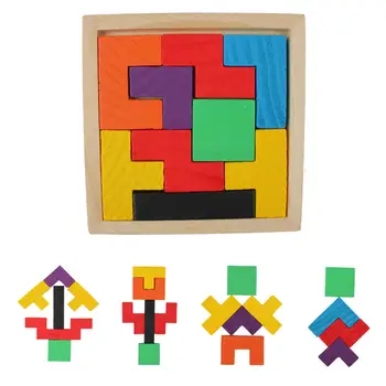 

Children Brain Traning Wooden Sorting Nesting Jigsaw Toys 3D Puzzle Tangram Tetris Geometric Shape Game Learning Toys For Kids