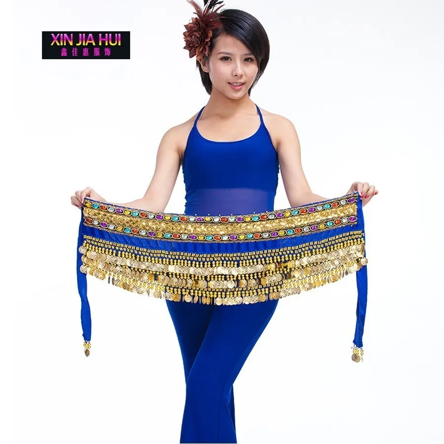 Hip Scarf Double Color Rhinestone Coin For Sale Women's Beautiful Belly Dance Practicing Accessories Indian Dresses Sari Flannel |