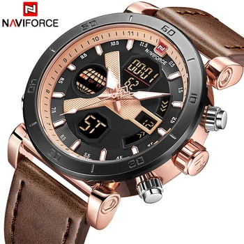 

NAVIFORCE Luxury Brand Men Fashion LED Digital Quartz Watches Man Leather Sport Watch Male Dual Display Clock Relogio Masculino