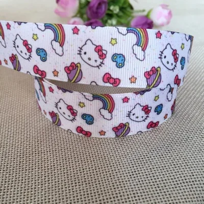 

1'' (25mm)Rainbow cat cartoon grosgrain ribbon Diy hair ribbon cartoon packaging accessories free shipping5yards