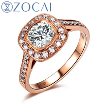 Реальный ZOCAI 0,8 Ct центр Diamond 0,44 Ct боковой бриллиант обручальное женское кольцо с покрытием из розового золота 18 К W02780