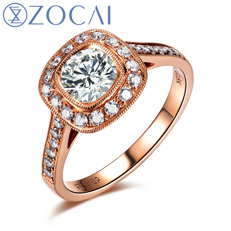 

ZOCAI Real 0.8 Ct Center Diamond 0.44 Ct Side Diamond Engagement Women Ring 18K Rose Gold W02780