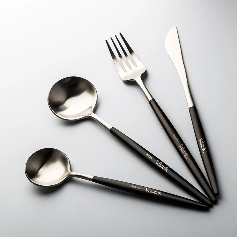 304 Metal Stainless Steel European Steak Knife with Soup Fork Houseware Set Black Handle Hotel Tableware for Friend Gifts | Дом и сад