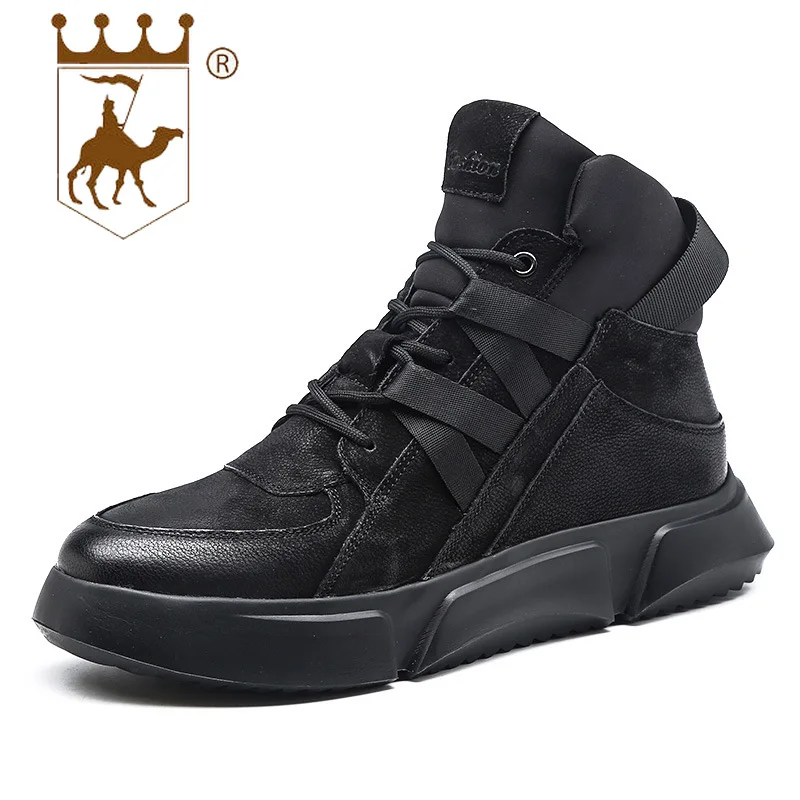 

BACKCAMEK Autumn Winter Hot Men's Increase Within Casual Plus Velvet Men's Leather Shoes Breathable Shock Absorber Men's Boots