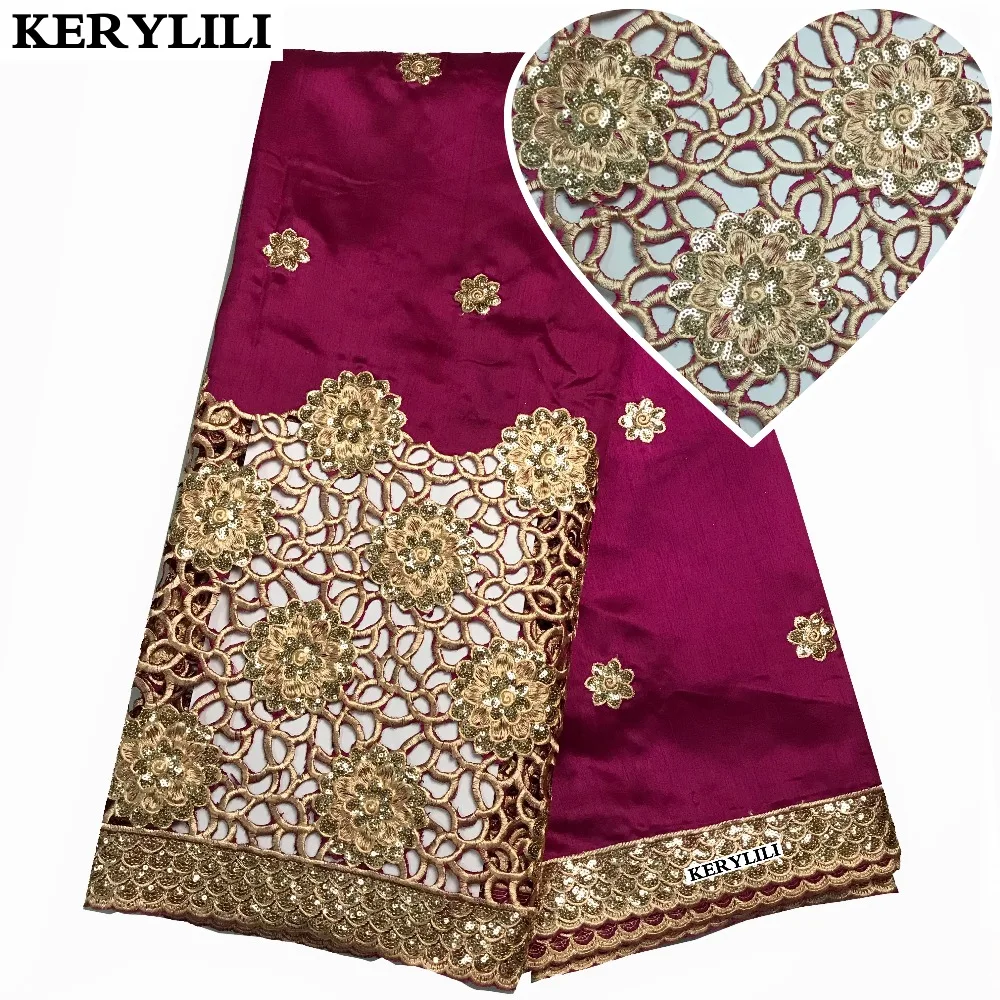 

Fushia&Gold Sequin Fabric George Lace Fabric African Lace Fabric 2018 High Quality Sewing Lace Swiss Cotton Lace Dress KRL-9157