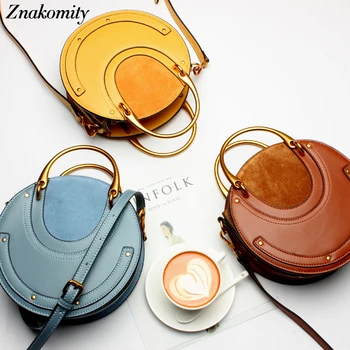 

Znakomity Genuine Leather Handbag Female Small Casual Circle Shoulder Bag Fashion Crossbody Tote Bag for Ladies 2019 New Arrival