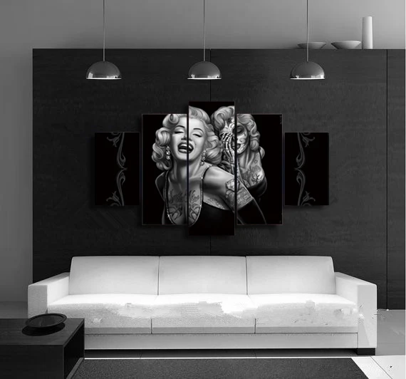 

5 Pieces Picture Painting Wall Art Room Decor Print Poster Marilyn Monro Wall Pictures for Living Room Canvas Painting Framed