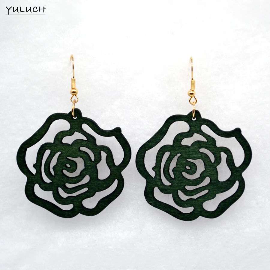 

Pair new design good african wood rose flower earrings Latest new arrival Round new design quality