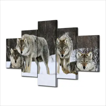 

5 panels printed canvas painting wolf pack canvas print art home decor wall art picture for living room