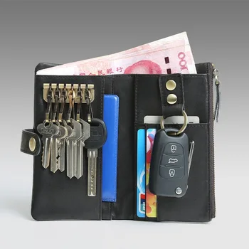 

Top Real Genuine Leather Wallet Men Cowhide Quality Keychain Bag Purse Multifunction Male Car Key Black Handmade