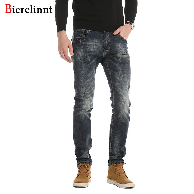 Bierelinnt Autumn Winter 2017 Fashion Casual Elastic Cotton Slim Fit Jeans Men Good Quality Denim Long