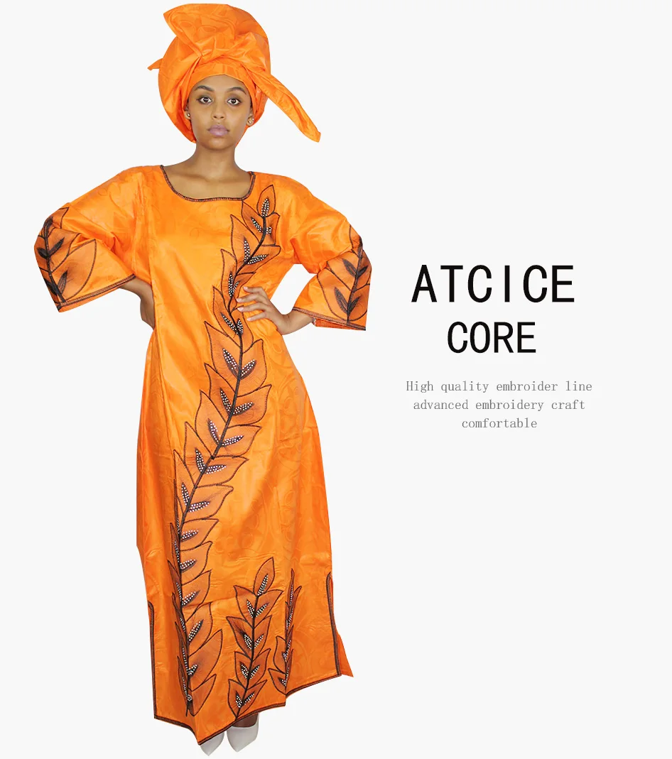 Хлопок африканские платья для женщин Африканский Базен riche вышивка дизайн длинное платье с шарфом один костюм LA113
